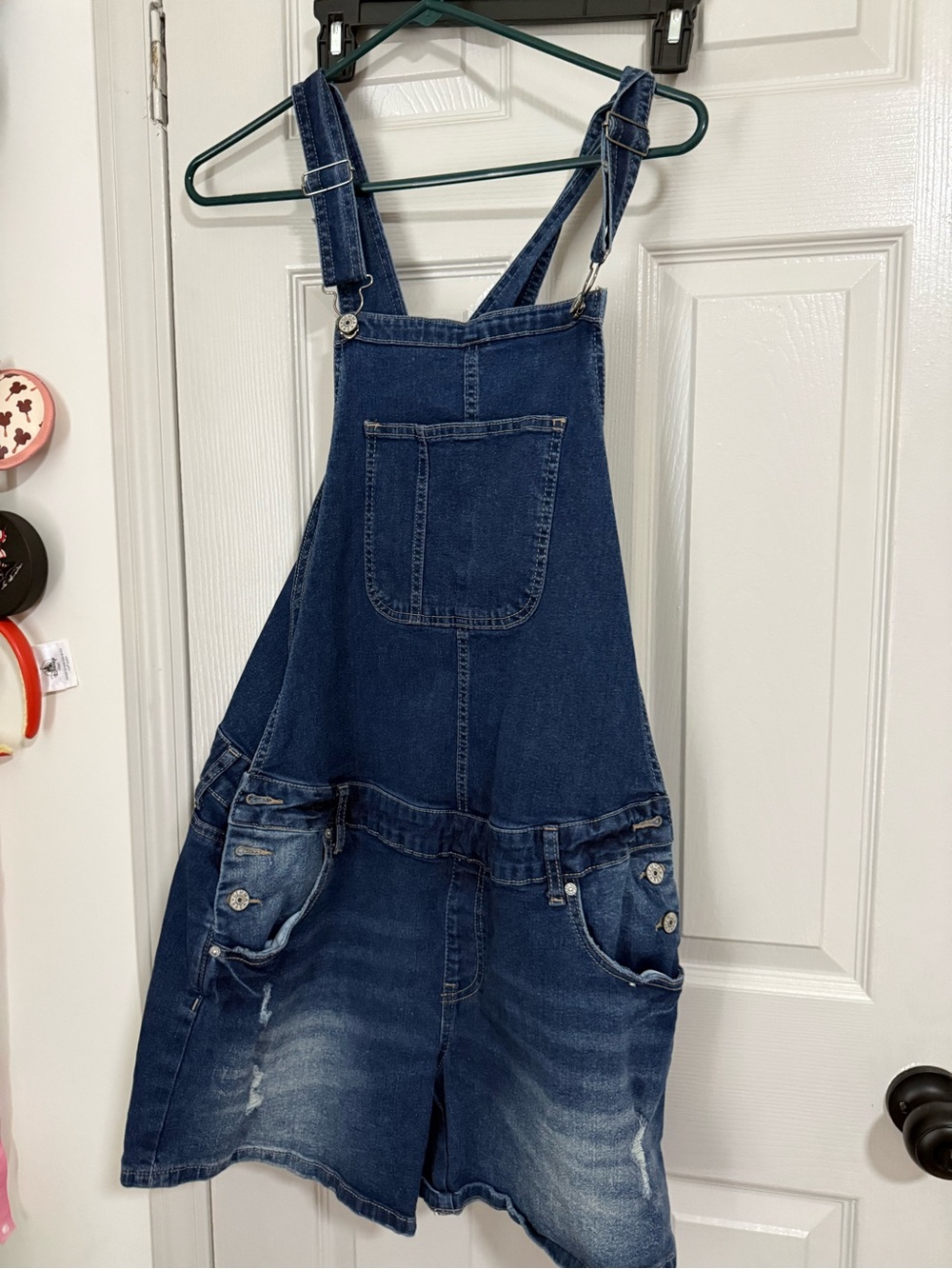 Gemma Rae Denim short overalls  in Dark Blue